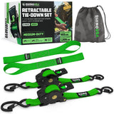 Rhino USA 1" x 10' Retractable Ratchet Straps (select 2 pack or 4 pack) - Medium Duty Self Retracting Tie Down Straps for Truck, Cargo Trailer