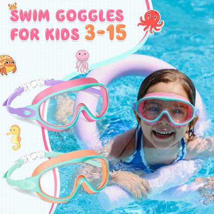 2 Pack Kids Swim Goggles for 3-15 UV Protection Anti-Fog High Definition Waterproof Adjustable Goggles for Boys and Girls - Safety anti-uv swimming goggles swim glass anti-fog swimming goggles Swimminggoggles Nose Clip Earplugs Nose Clip Noseclip