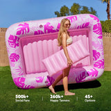 L/XL Inflatable Tanning Pool Lounge Float With Cup Holder, 70“X46”/85″ x 57″ Extra Large Pool Floats Adult with Pillow, 4 in 1 Suntan Tub Raft Floatie, Sunbathing Bed Lounge for Water Blow Up Kids Ball Pit Party Gifts, inflatable Sofa Summervibes