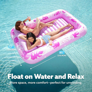 L/XL Inflatable Tanning Pool Lounge Float With Cup Holder, 70“X46”/85″ x 57″ Extra Large Pool Floats Adult with Pillow, 4 in 1 Suntan Tub Raft Floatie, Sunbathing Bed Lounge for Water Blow Up Kids Ball Pit Party Gifts, inflatable Sofa Summervibes