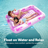 L/XL Inflatable Tanning Pool Lounge Float With Cup Holder, 70“X46”/85″ x 57″ Extra Large Pool Floats Adult with Pillow, 4 in 1 Suntan Tub Raft Floatie, Sunbathing Bed Lounge for Water Blow Up Kids Ball Pit Party Gifts, inflatable Sofa Summervibes