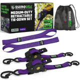Rhino USA 1" x 10' Retractable Ratchet Straps (select 2 pack or 4 pack) - Medium Duty Self Retracting Tie Down Straps for Truck, Cargo Trailer