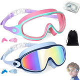 2 Pack Kids Swim Goggles for 3-15 UV Protection Anti-Fog High Definition Waterproof Adjustable Goggles for Boys and Girls - Safety anti-uv swimming goggles swim glass anti-fog swimming goggles Swimminggoggles Nose Clip Earplugs Nose Clip Noseclip