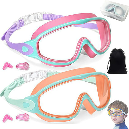2 Pack Kids Swim Goggles for 3-15 UV Protection Anti-Fog High Definition Waterproof Adjustable Goggles for Boys and Girls - Safety anti-uv swimming goggles swim glass anti-fog swimming goggles Swimminggoggles Nose Clip Earplugs Nose Clip Noseclip