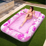 L/XL Inflatable Tanning Pool Lounge Float With Cup Holder, 70“X46”/85″ x 57″ Extra Large Pool Floats Adult with Pillow, 4 in 1 Suntan Tub Raft Floatie, Sunbathing Bed Lounge for Water Blow Up Kids Ball Pit Party Gifts, inflatable Sofa Summervibes