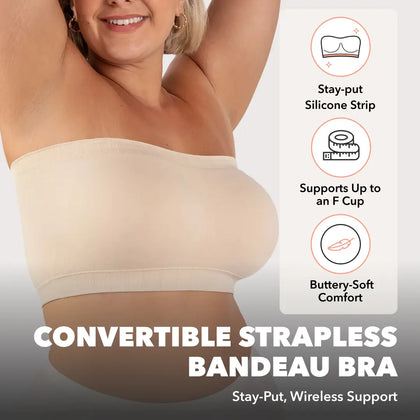 Convertible Strapless Bandeau Bra with Wireless Comfort, Anti-Slip Grip & Removable Straps Fit Outfits