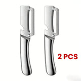2PCS Stainless Steel Thick Kitchen Multi-Function Peelers with Wooden Handles, Utensils for Sugar Cane, Pineapple Peeling