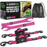 Rhino USA 1" x 10' Retractable Ratchet Straps (select 2 pack or 4 pack) - Medium Duty Self Retracting Tie Down Straps for Truck, Cargo Trailer