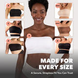 Convertible Strapless Bandeau Bra with Wireless Comfort, Anti-Slip Grip & Removable Straps Fit Outfits