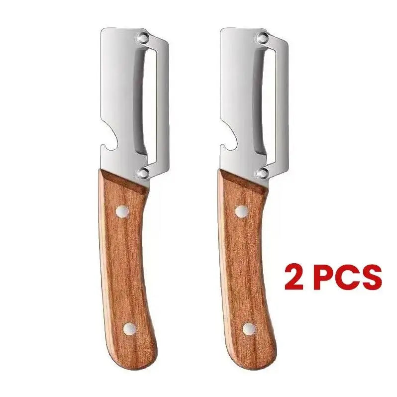 2PCS Stainless Steel Thick Kitchen Multi-Function Peelers with Wooden Handles, Utensils for Sugar Cane, Pineapple Peeling