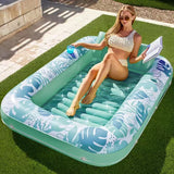 L/XL Inflatable Tanning Pool Lounge Float With Cup Holder, 70“X46”/85″ x 57″ Extra Large Pool Floats Adult with Pillow, 4 in 1 Suntan Tub Raft Floatie, Sunbathing Bed Lounge for Water Blow Up Kids Ball Pit Party Gifts, inflatable Sofa Summervibes